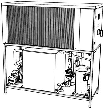 WDE-S1K Řada jednotek pro chlazení kapalin - kompakt Chladicí kompresor. Kondenzátor. Výparník... Expanzní ventil. Průtokový spínač. Rozvaděč / Čerpadlo primární/sekundární Akumulační nádoba nádrž 1.
