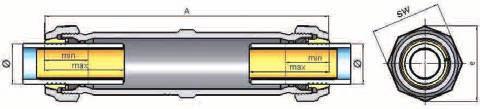 Svěrné spojky z litiny Typ OL oboustranné svěrné spojení, dlouhé provedení Pro PE trubky: PE-potrubí (PE 80, PE 100, PE-Xa-potrubí (každý SDR 11) podle DVGW pracovní list GW 335 A2/A3 jakož i DIN
