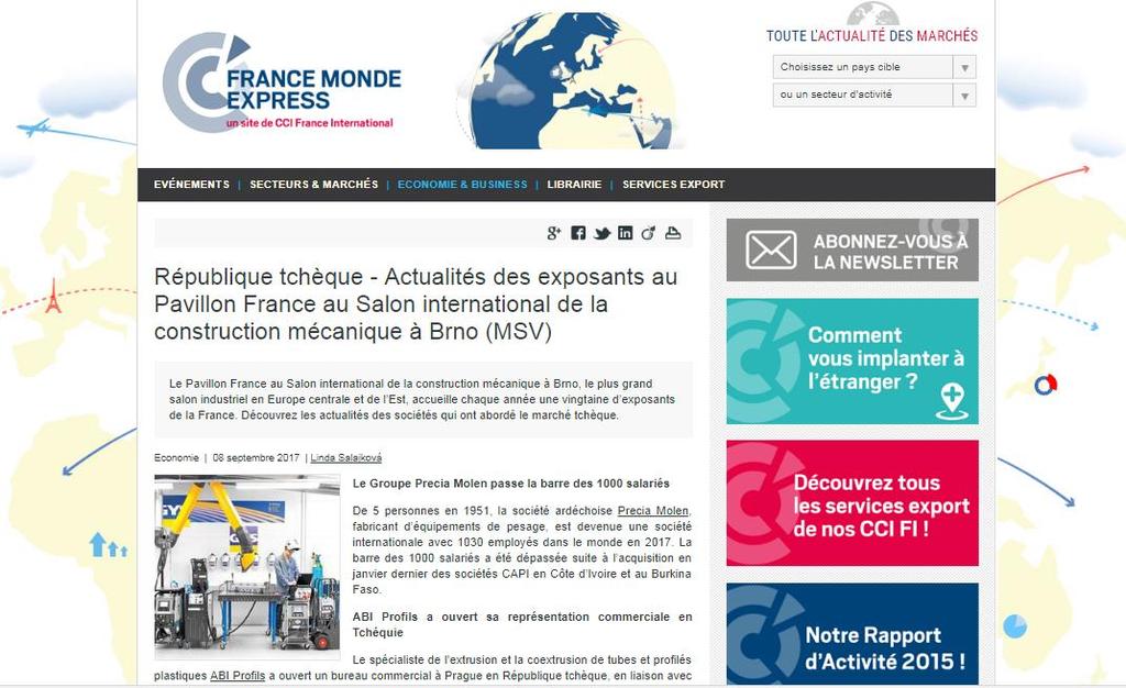 Název: République tchèque - Actualités des exposants au Pavillon France au Salon international de la construction mécanique à Brno (MSV) Česká republika: Novinky vystavovatelů na Francouzském