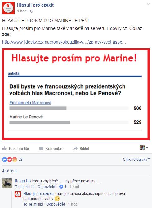 Jak již bylo zmíněno, kampaň Hlasuji pro czexit byla realizována anonymně.