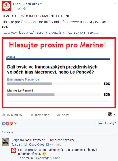 Jak již bylo zmíněno, kampaň Hlasuji pro czexit byla realizována anonymně.