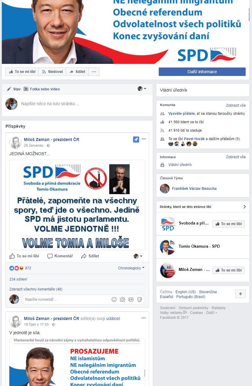 Falešné stránky známých osob V prostředí českého facebooku se rovněž objevují falešné stránky vytvářející dojem, že patří konkrétní známé osobě, která propaguje určitého politika či politický subjekt.