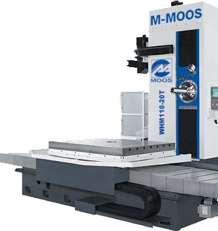 M-MOOS CNC horizontální vyvrtávaãka s pojízdn m stojanem Horizontální vyvrtávaãka s charakteristick m rozloïením pojezdû podéln pohyb vykonává stûl, pfiíãn pohyb stojan a svisl pohyb vfieteník.