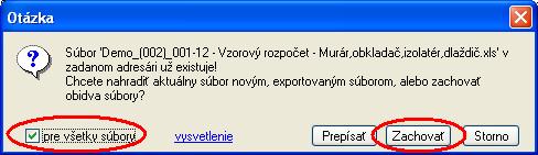 program nám ponúkne možnosť (okrem možnosti prepísať súbor alebo stornovať export) oba súbory zachovať. Ak súbory zachováme, nový súbor sa uloží tak, že za jeho názov sa doplní číslo.