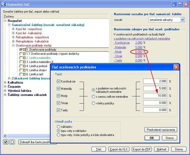 Po označení šablón a nastavení parametrov stlačíme tlačidlo pre výstupnú funkciu.