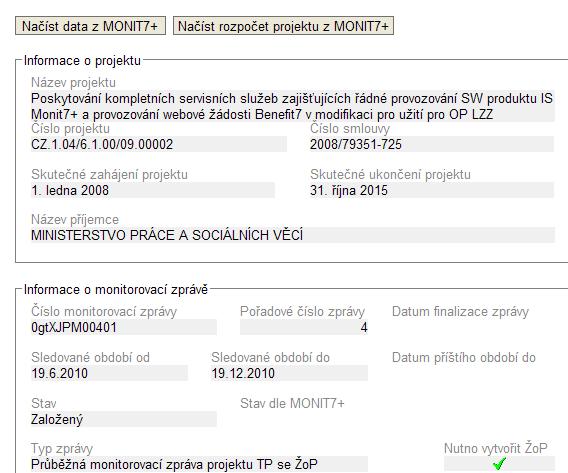 Informace o projektu a MZ (II.