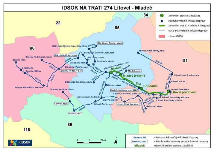 Integrace trati 274 Železniční trať 274 měří v úseku Litovel předměstí Mladeč celkem 6 km. Na výše zmíněném úseku leží celkem 4 zastávky a stanice.