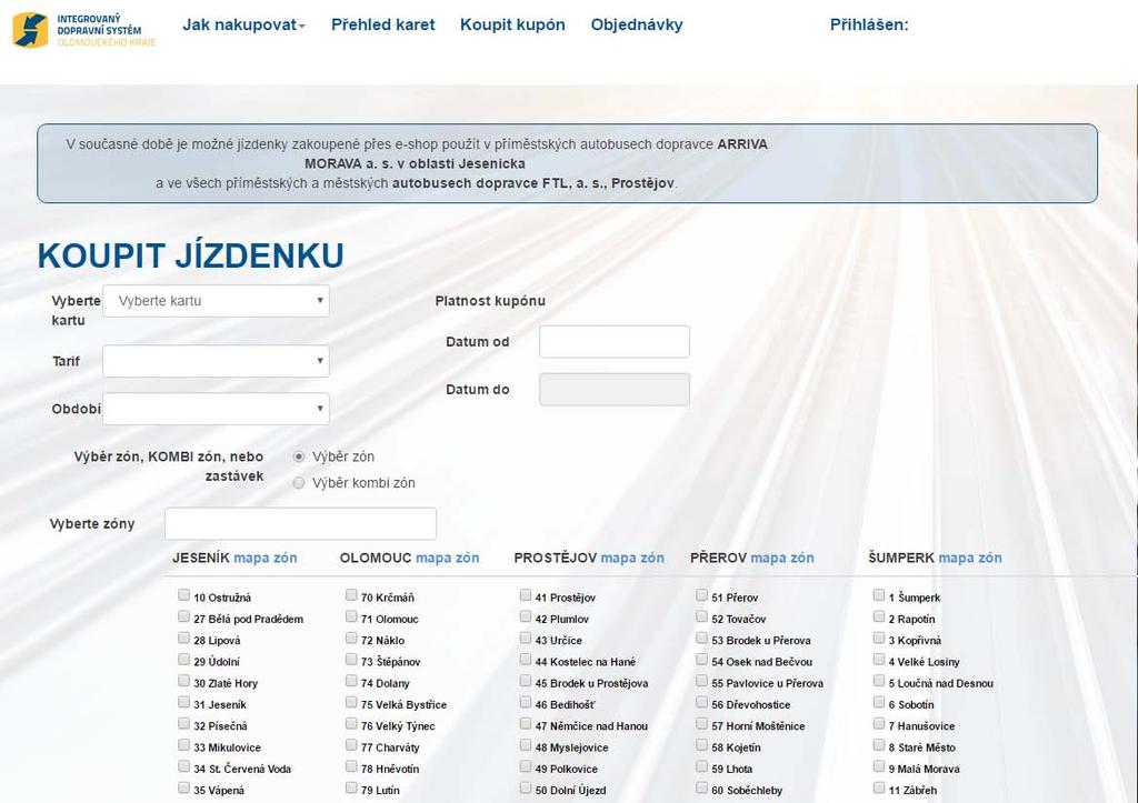cestujícího. E-shop Na stránkách www.idsok.cz spustil KIDSOK e-shop, kde je možné zakoupit pro oblasti Jesenicko a Prostějovsko jízdní doklad IDSOK.