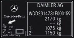 U novějších sériových modelů vozidel Mercedes- Benz lze kód odstínu nalézt na štítku, který je umístěn na B sloupku, na straně řidiče.