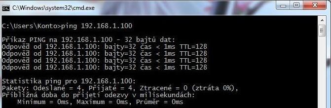 Vepíšeme IP adresu podle toho, jakou jsme zjistili příkazem ipconfig. Příklad: zjistili jsme adresu počítače 192.168.1.100, pak změníme pouze poslední trojčíslí, například: 192.168.1.200.