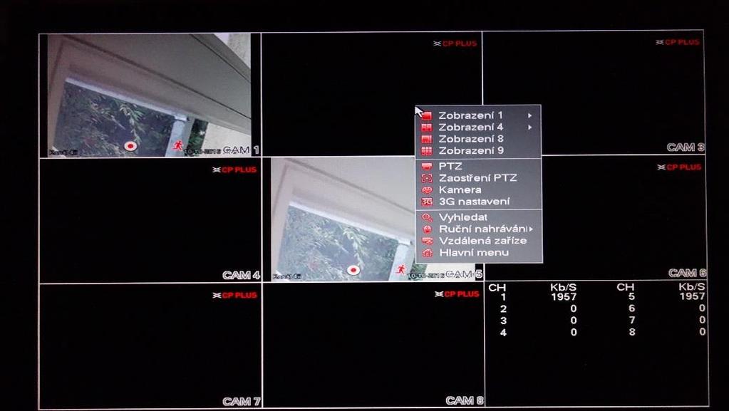 Pomocí pravého tlačítka myši můžeme vyvolat kontextovou nabídku: Kontextová nabídka má tyto funkce: Zobrazení 1 výběr kanálu, který bude maximalizován Zobrazení X zobrazí dané kanály (v případě