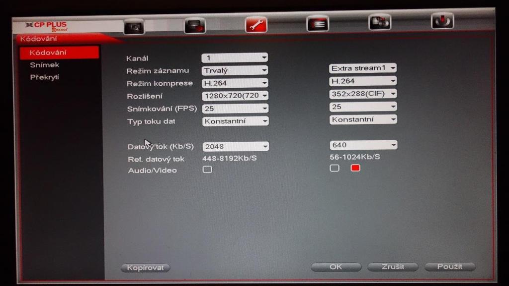 Kódování Kódování slouží k nastavení kvality obrazu (záznamu). Zde nastavujeme hlavní a extra stream.