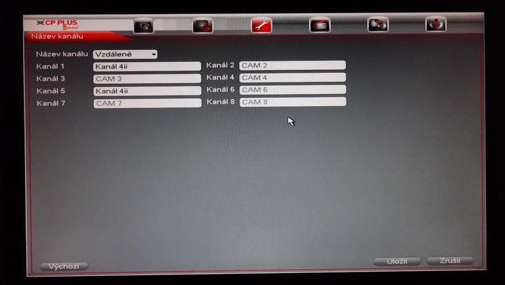 Název kanálu Zde můžeme nastavovat jednotlivé názvy kanálů v zařízení. Název kanálu vzdáleně či lokálně nastavujeme, zda změníme název i v kameře nebo pouze v NVR Kanál X nastavení názvu kanálu d.