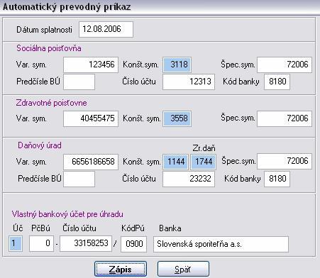 D ô l e ž i t é!!! Pri DoVP od 01.08.2006 sa na garančné odvádza 0,25% z odmeny za DoVP pred výpočtom mzdy za 08/2006 zmeňte prepínač v nezamest. na 2!