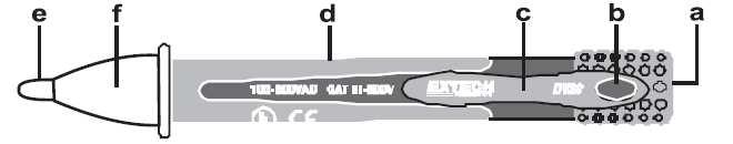 Bezdotyková zkoušečka napětí s osvětlením Extech DV20 Tento měřicí přístroj slouží je bezkontaktní zkoušečka napětí, která dokáže zaznamenat přítomnost elektrického pole, generovaného střídavým (AC)