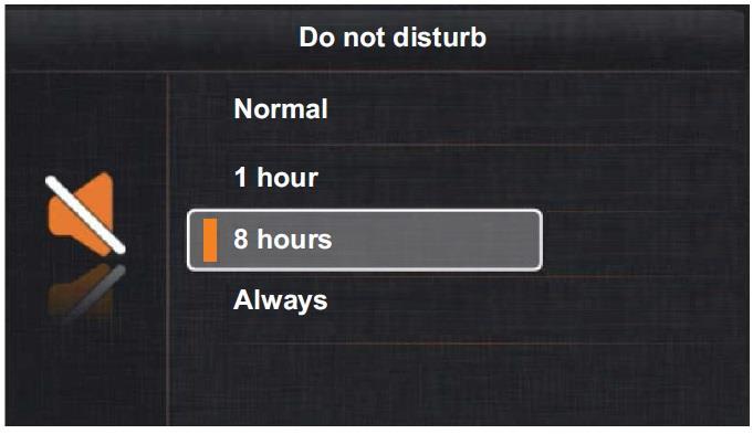 ze vstupního tabla, ani interkom. volání. Režim nerušit se automaticky po jedné hodině deaktivuje.