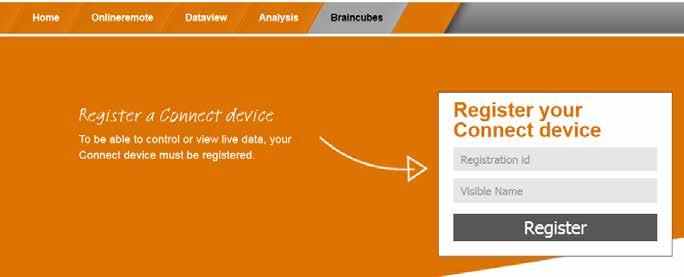 cs Datové rozhraní - komunikace - webové rozhraní Registrace jednotky BrainCube Connect Jednotku BrainCube musíte nejprve zaregistrovat, abyste mohli používat vzdálené ovládání nebo prohlížet data v