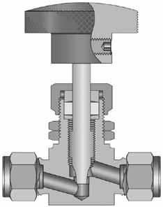 Jehlové ventily Jehlové ventily (v závislosti na typu ventilu a použitého trnu) mohou být používány pro úplné otevření nebo uzavření průtoku, regulaci průtoku nebo dávkování média.