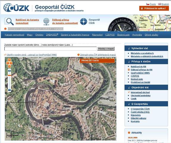 Geoportál ČÚZK Resortní geoportál Metadata data služby Katalogové služby