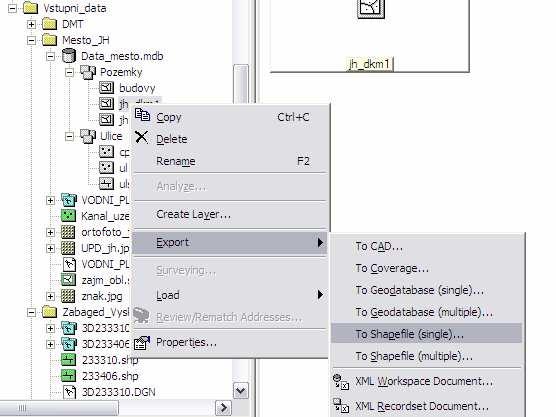 Hydroinformatika I Modul 4 Obr. 3.12- Export tídy prvk do shapefile. Umístní shapefile s exportovanými daty nastavíme dle obrázku 3.13 (adresá COV_Projekt\Mesto_vrstvy pod jménem dkm1.
