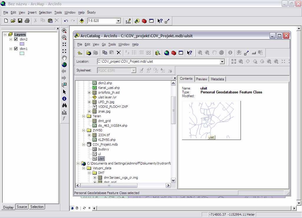 Hydroinformatika I Modul 4 Obr. 3.18- Pidání dat do ArcMap pomocí ArcCatalog.