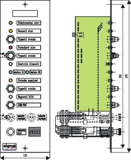 Kontroly je možno přenášet na tento Panel kontrol jak pomocí zařízení MUZA, tak klasicky po 5 vodičích. Technické parametry: Pro napájecí napětí staniční baterie.
