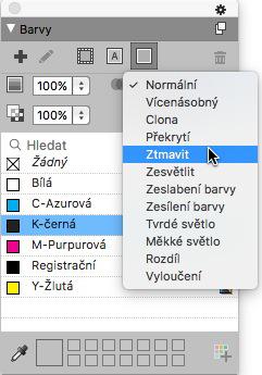 OBRÁZKY A VEKTORY Můžete použít následující efekty prolnutí: Normální: Nikdy se nezmění barevné hodnoty horních ani spodních objektů.