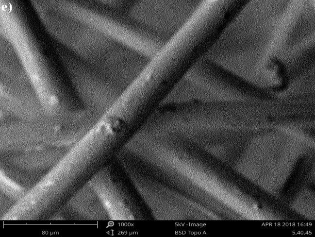 zvětšení 50x, c) při hodnotě optického zvětšení 150x, d)