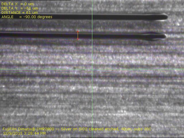 Šířka čáry (µm) 200 180 160 140 120 100 80 60 40 20 0 Závislost šířky čáry na rozestupu kapek y = 438,03x -0,53 R² = 0,9871 0 10 20 30 40 50 60 70 Rozteč kapek (µm) Obr.