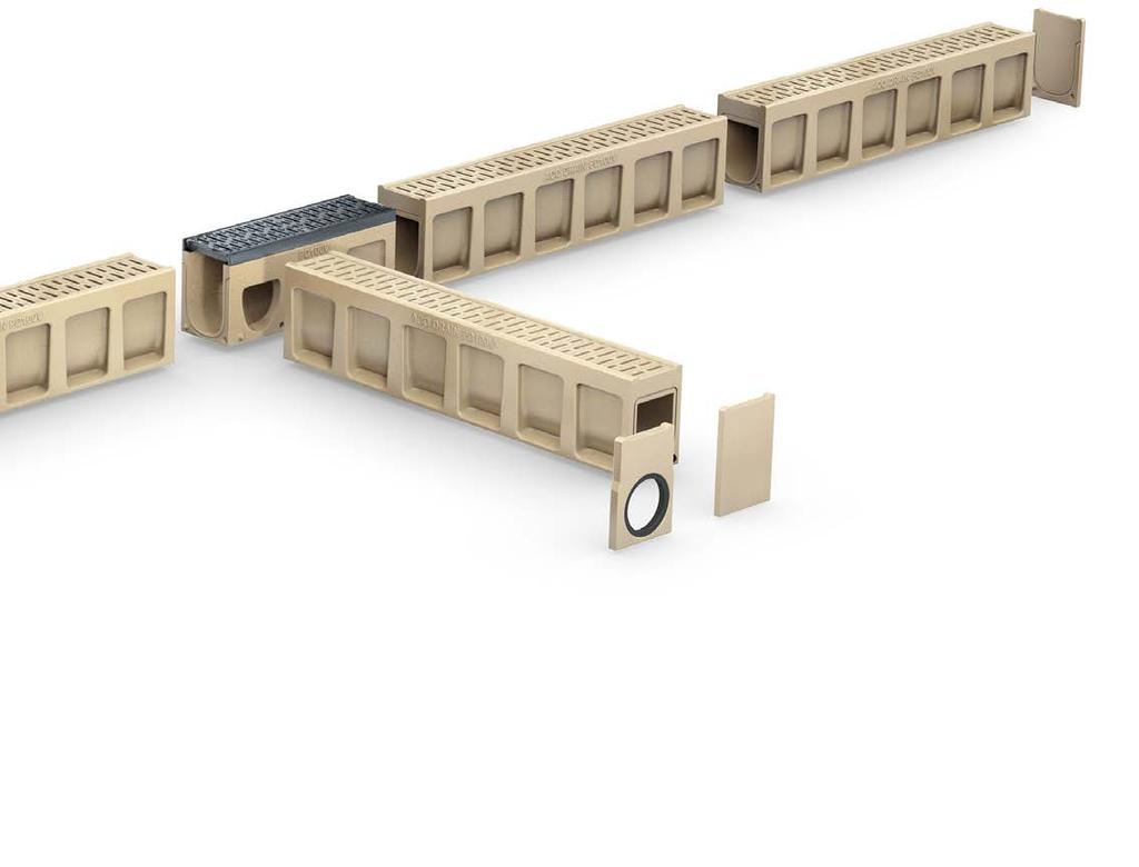 Monoblock PD žlab jako architektonický prvek Monoblock PD Informace k plánování Výhody Provedení v natural barvě nebo antracit černé, šířka vtokových