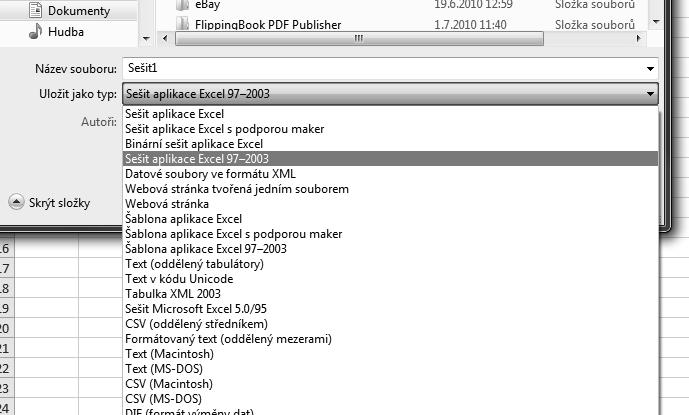 62 Práce se sešity a šablonami Obrázek 15: Uložení sešitu v jiném datovém formátu 68 Jak uložit sešit v jiném datovém formátu alternativní postup 1. Klepněte na tlačítko Office. 2.