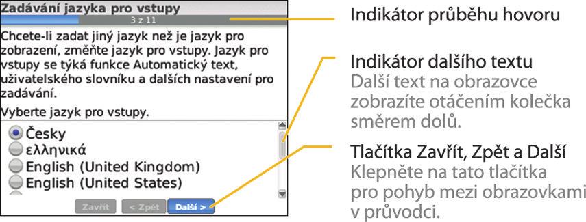 6. Postupujte podle pokynů na obrazovce. Poznámka: Jestliže se dialogové okno průvodce nastavením neobjeví na Domovské obrazovce automaticky, stiskněte klávesu.