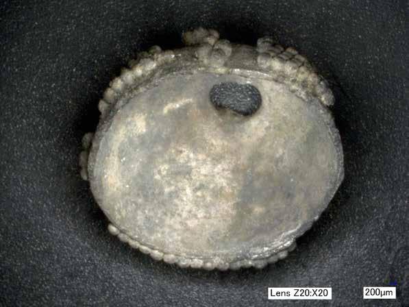 Obr. 11: Mikulčice (okr. Hodonín). Pohled na vnitřní plášť analyzovaného stříbrného gombíku.