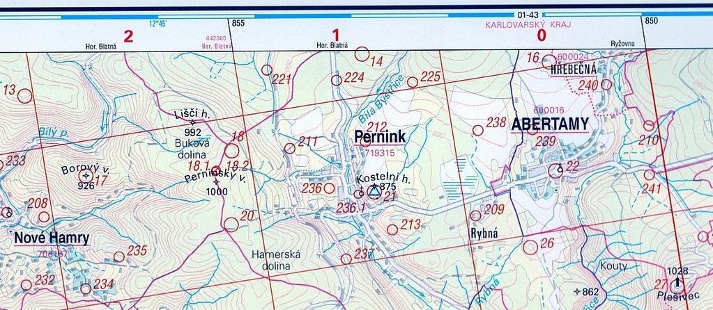 Přehled trigonometrických a zhušťovacích bodů 1 : 50 000 Obsahuje klad evidenčních