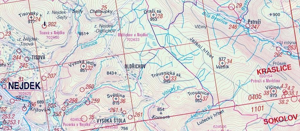 triangulačních listů v S-JTSK, jejich označení a polohu všech trigonometrických