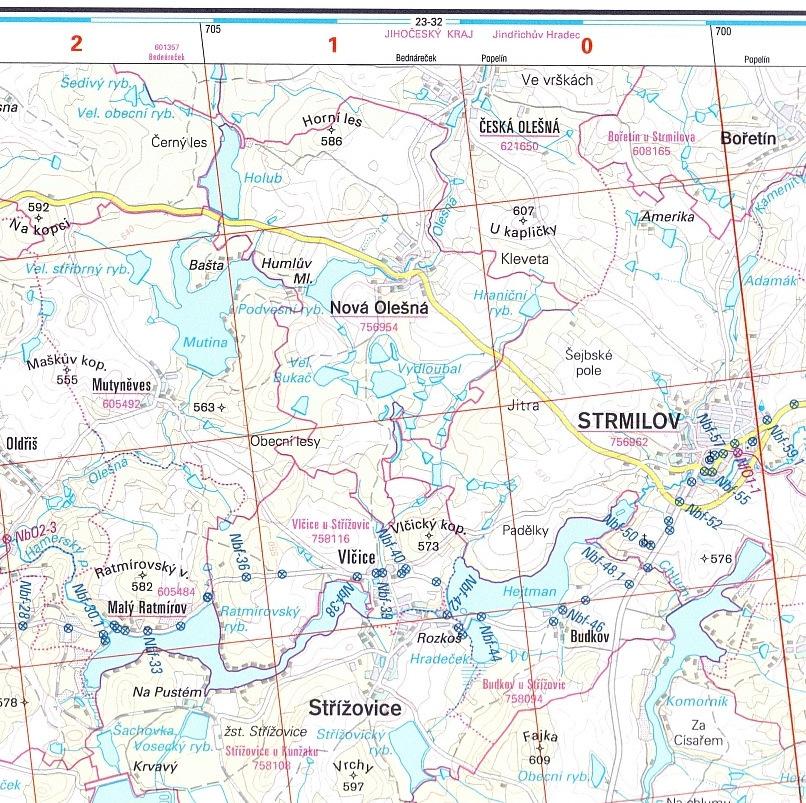 Přehled výškové (nivelační) sítě 1 : 50 000 Tematický obsah nad potlačenou ZM50 zobrazuje nivelační síť I.-IV.