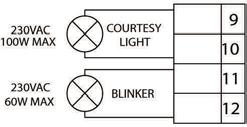 3 4 4 5 5 6 příslušenství stropní světlo blikající světlo elektrický zámek VÝSTUP PRO STROPNÍ SVĚTLO Stropní světlo připojte na svorky 9 a 10, 230Vac 100W max.