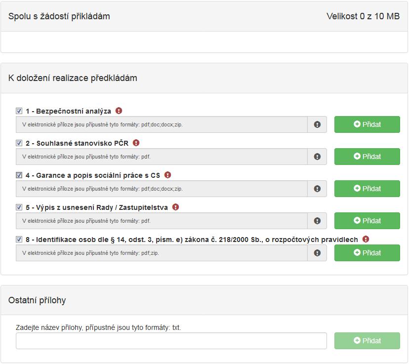 Obrázek 35 Přílohy spolu s žádostí přikládám 2.1.
