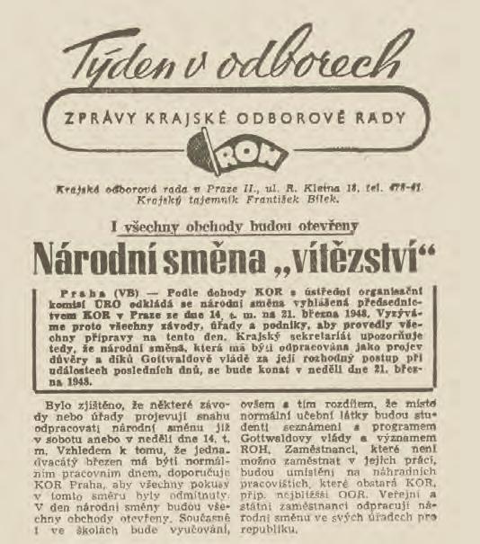 Průvodce stalinistickou Prahou Členský průkaz Revolučního odborového hnutí (RB) Deník Práce, 11. 3. 1948 59 náměstí Winstona Churchilla 1938/4 Vysoká škola ekonomická 25