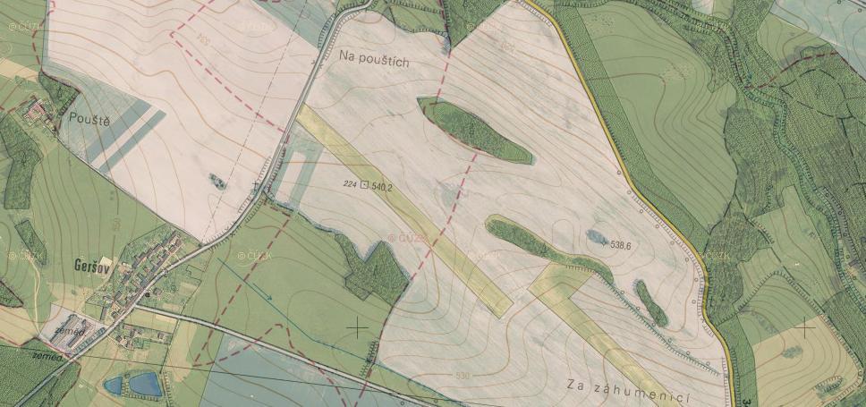 6 PLOCHA GERŠOV Obr. 12 - Mapa plochy s vrstevnicemi (zdroj www.kontaminace.cenia.cz) 6.1 Historie plochy V minulosti byla plocha využívána pro letecko-chemickou činnost.