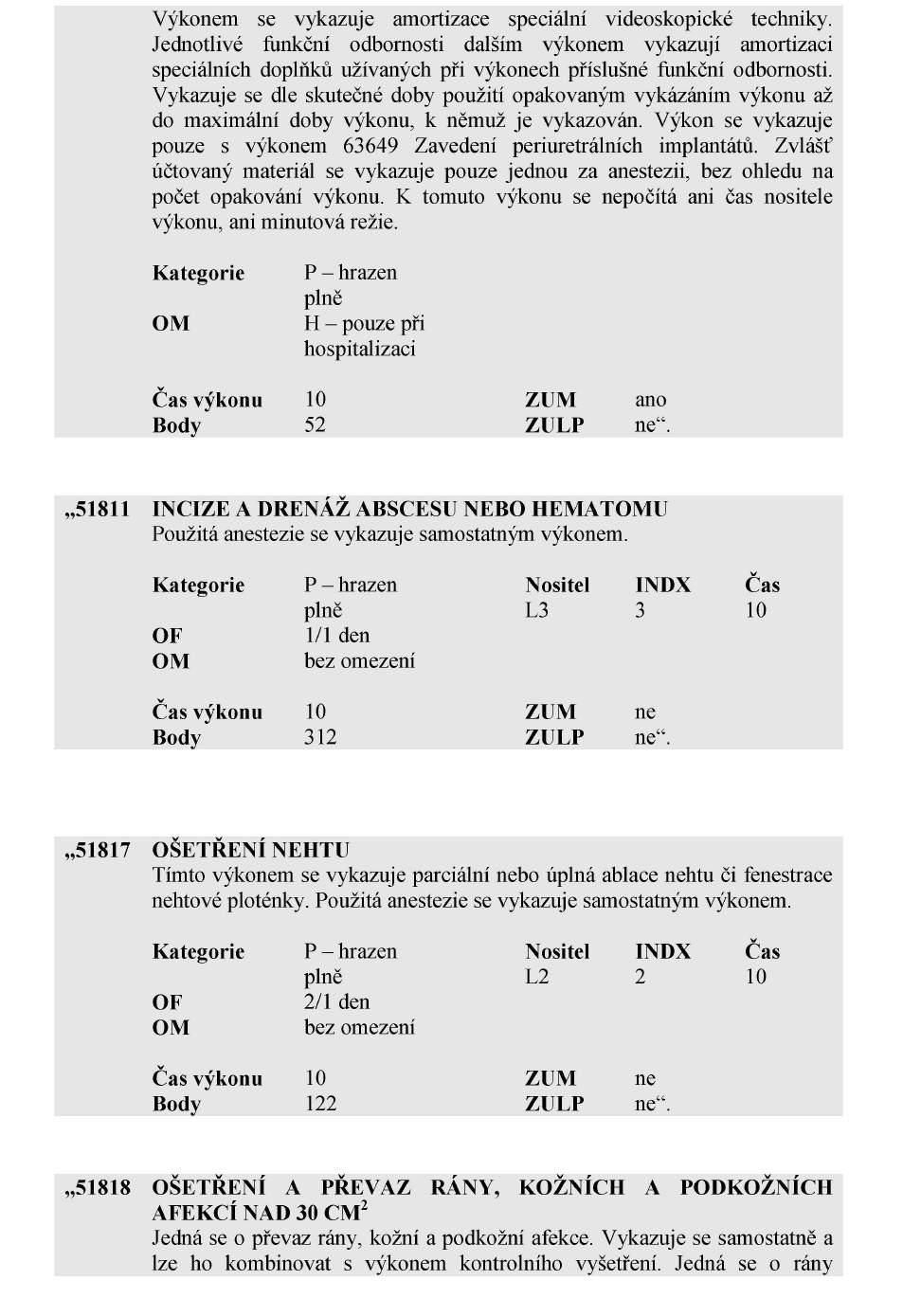 Strana 3870 Sbírka zákonů č. 354 / 2017 Částka 122 27. V příloze v Kapitole 511 chirurgie skupina 1 výkon č. 51811 zní: 28.