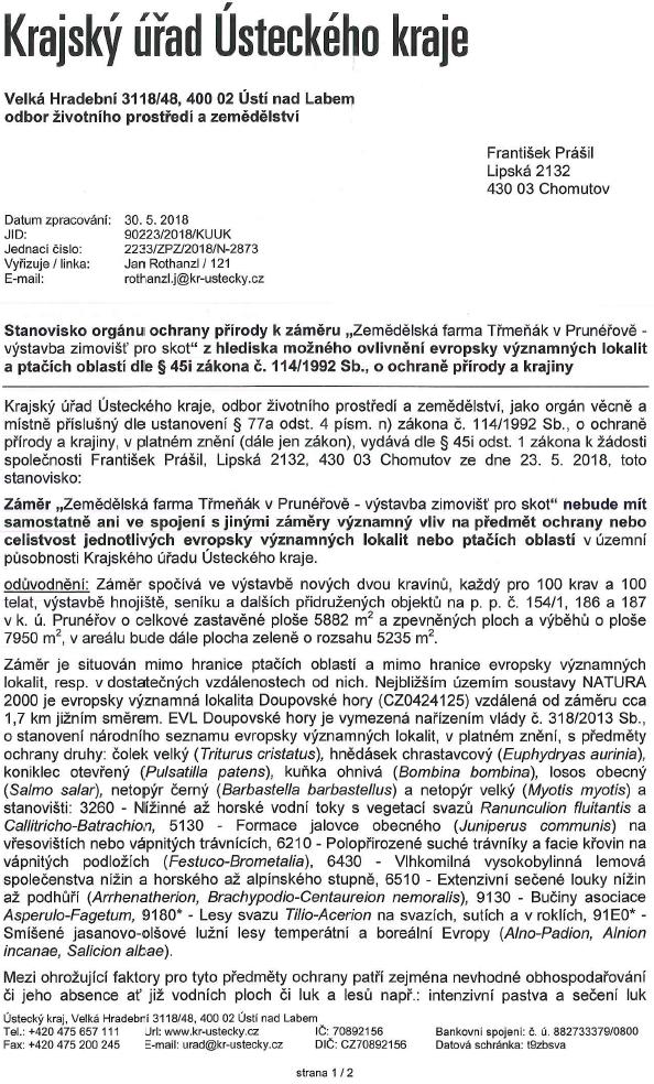 2. Vyjádření krajského úřadu, odboru životního prostředí EIA - Zemědělská