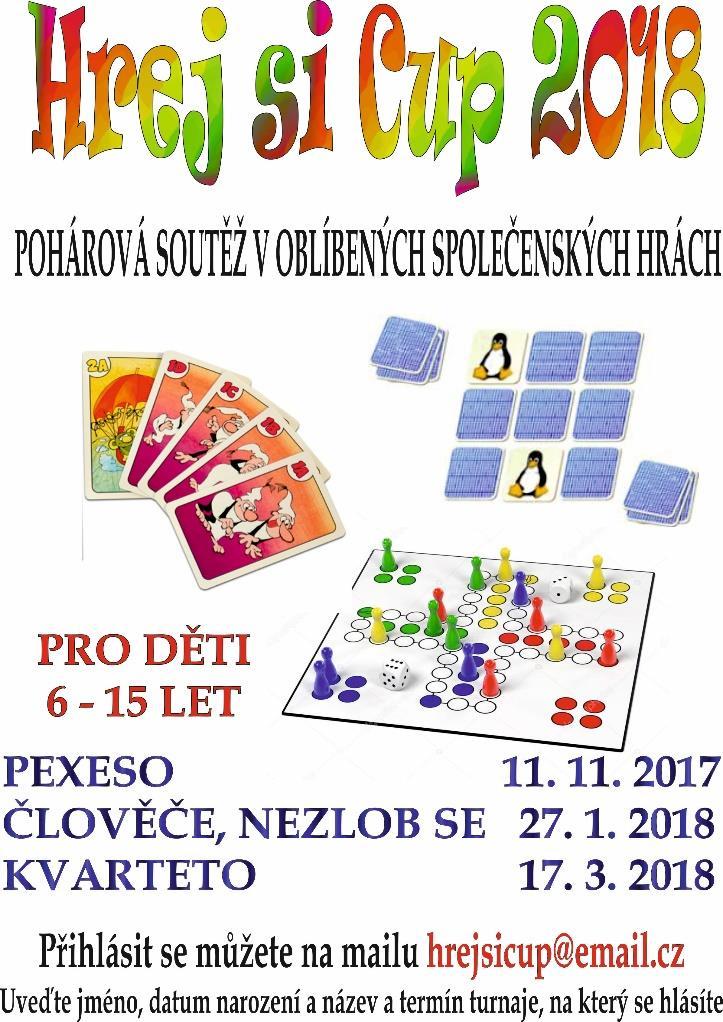 Na co se můžete těšit v listopadu? AZ Centrum Havlíčkův Brod připravilo pro školní rok 2017/2018 pohárovou soutěž ve společenských hrách Hrej si Cup 2018.