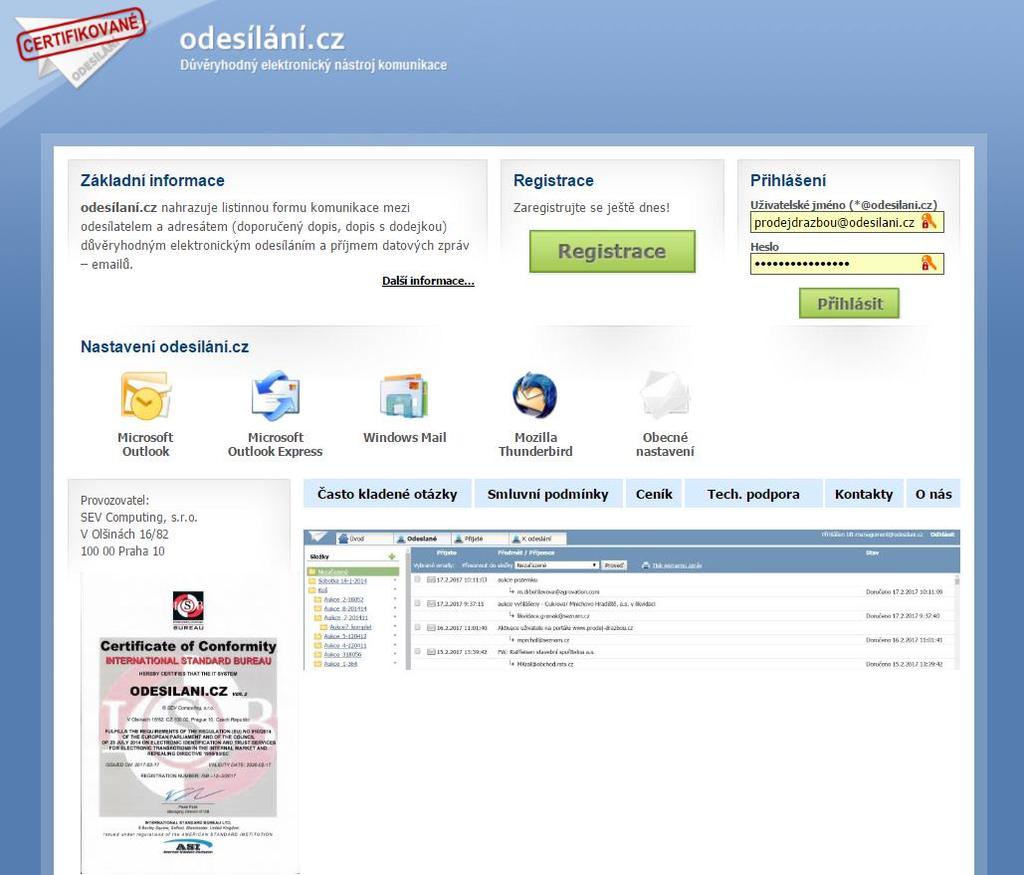 Uživatelská příručka k elektronickému nástroji ODESÍLÁNÍ.CZ 2011 2017 SEV Computing, s.r.o. V Olšinách 16/82, 100 00 Praha 10, tel.