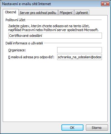 adresa pro odpověď uveďte jméno e-mailové schránky, která Vám byla vytvořena na serveru odesilani.cz.