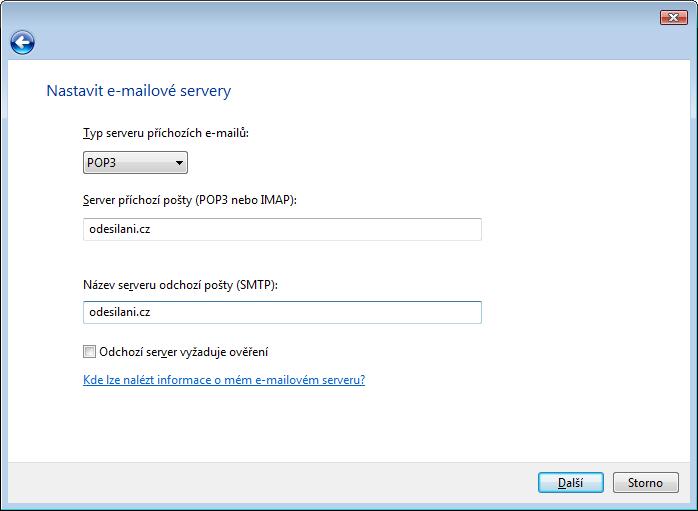 cz Název serveru odchozí pošty (SMTP): odesilani.