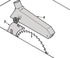 12.2.11 Mounting the saw blade guard Assemble the blade guard (a) to the riving knife (b) 12.2.12 Connection suction 1. Dust collection ports are located on the chip case and blade guard. 2.