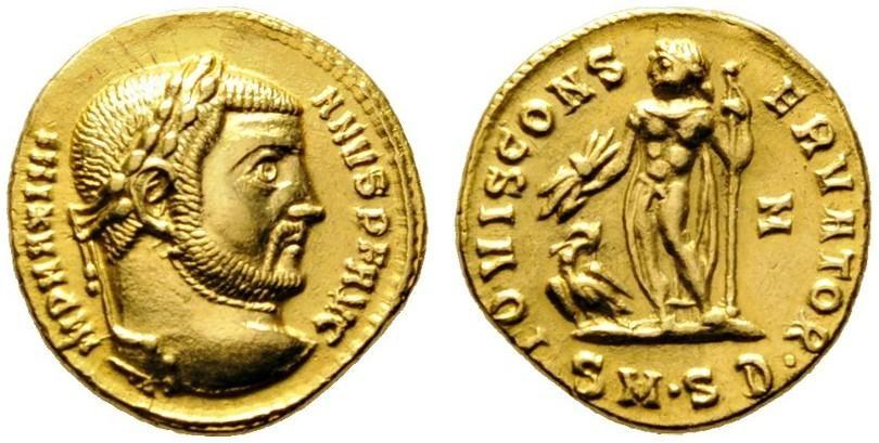 S titulem Caesara (obr. 45) razil v letech 293 aţ 305, poté aţ do roku 311 s titulem Augusta (obr. 46). Obr.