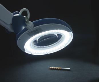 osvětlení - Obzvlášť robustní konstrukce (těžká ocelová noha, ohybatelný sloup z husího krku, hlava lupy z hliníku) Pevné čtecí sklo s LED osvětlením - Čočka napůl bez okraje pro pozorování bez