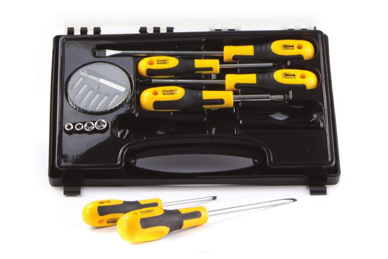 šroubováky ploché 4 ks, PH 4 ks mikrošroubováky ploché 3 ks, PH 2 ks, torx 3 ks bity ploché 3 ks, PH 3 ks, PZ 2 ks, torx 3 ks, imbus 5
